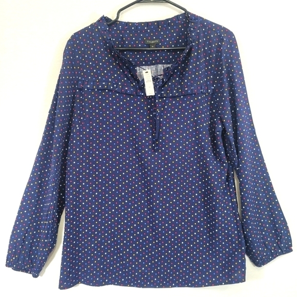 New Talbots Navy Polka Dot Long Sleeve Rayon Top Medium - Picture 1 of 9